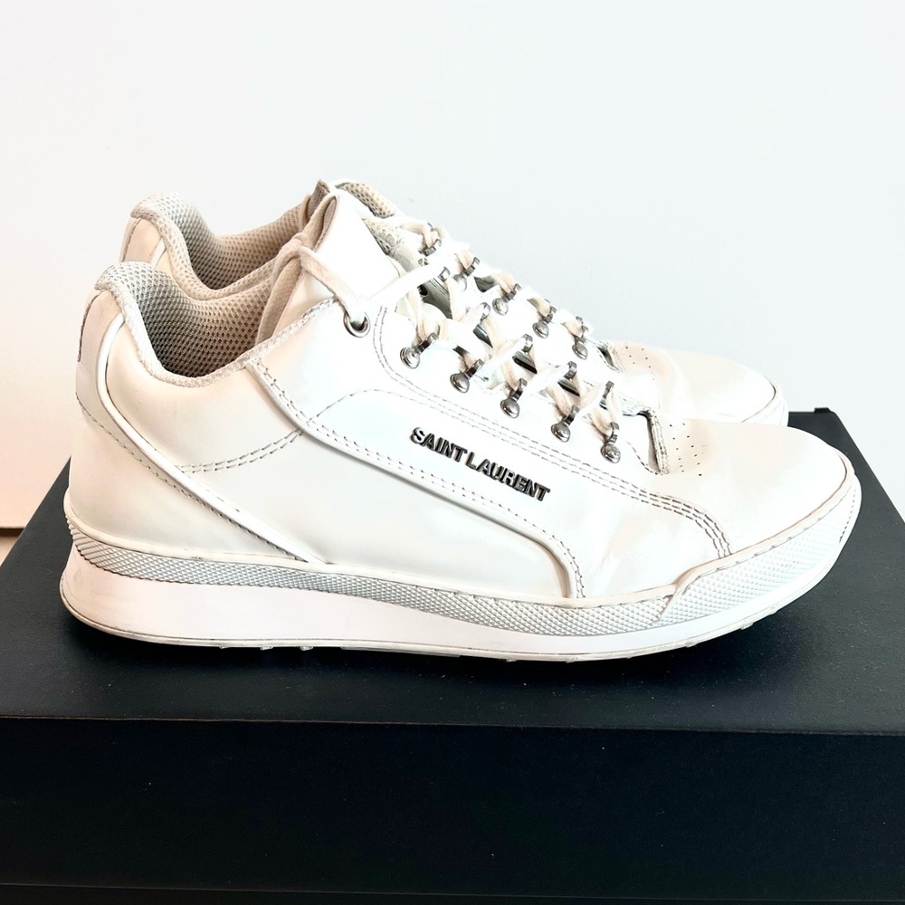 Saint Laurent | Optic White Leather Unisex Sneakers | Euro Size 40